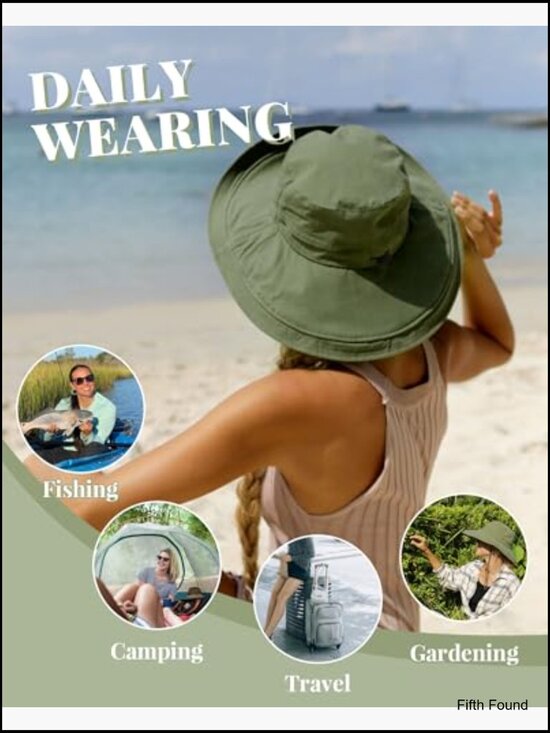 Adjustable Wide Brim Sun Hat with Ponytail Hole Foldable Cotton main image 6